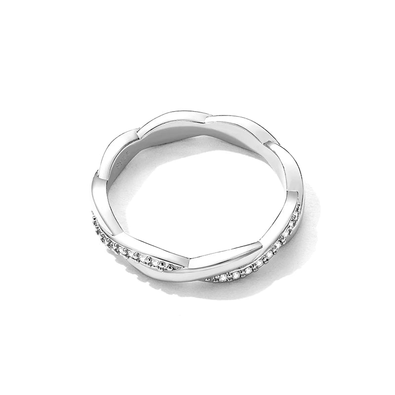 925 Sterling Silver Simple Twisted Ring 14K Gold Plated Cubic Zirconia Eternity Band for Women 3 Colors BSR248