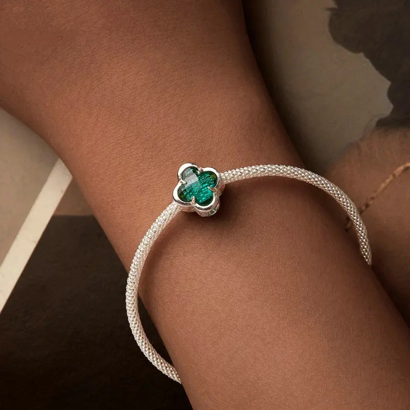 100%925 Sterling Silver Four-Leaf Clover Pendant Charm For Women Fit Bracelet DIY Necklace Jewelry Birthday Party Gift