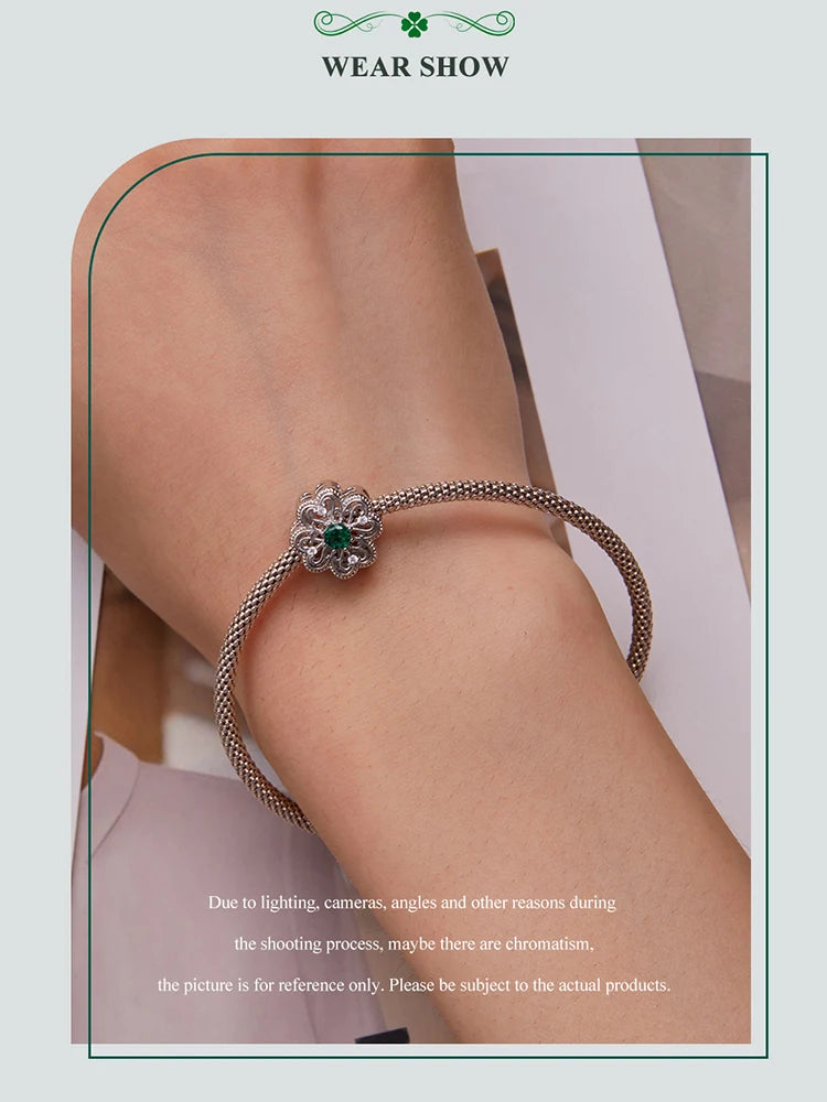100%925 Sterling Silver Four-Leaf Clover Pendant Charm For Women Fit Bracelet DIY Necklace Jewelry Birthday Party Gift