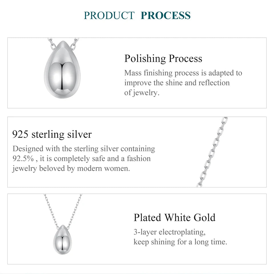Solid 925 Sterling Silver Dainty Pear Pendant Necklace for Women, White Gold Plated Teardrop Pendant Necklaces