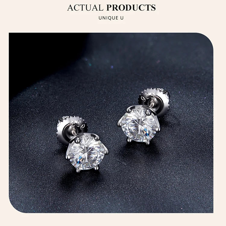 Moissanite Wedding Stud Earrings, White Gold Plated Brilliant Round Cut Lab Created Diamond 925 Silver Earrings for Women