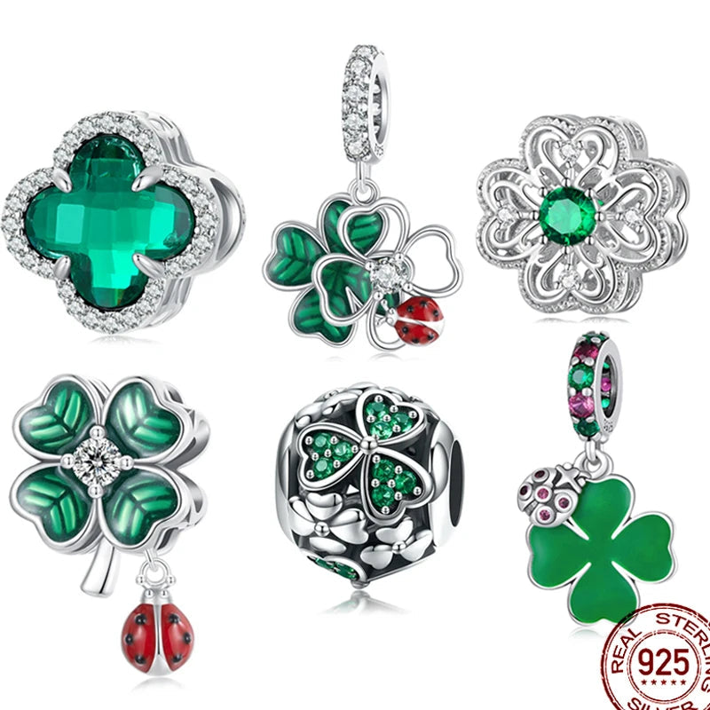 100%925 Sterling Silver Four-Leaf Clover Pendant Charm For Women Fit Bracelet DIY Necklace Jewelry Birthday Party Gift