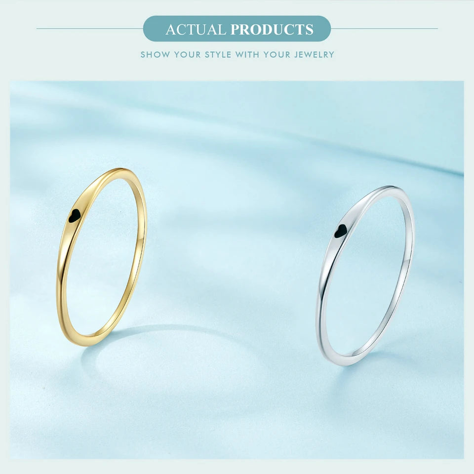 925 Sterling Silver Simple Carve Heart Wedding Band Stackable Promise Ring for Her 2 Colors Size 5-10