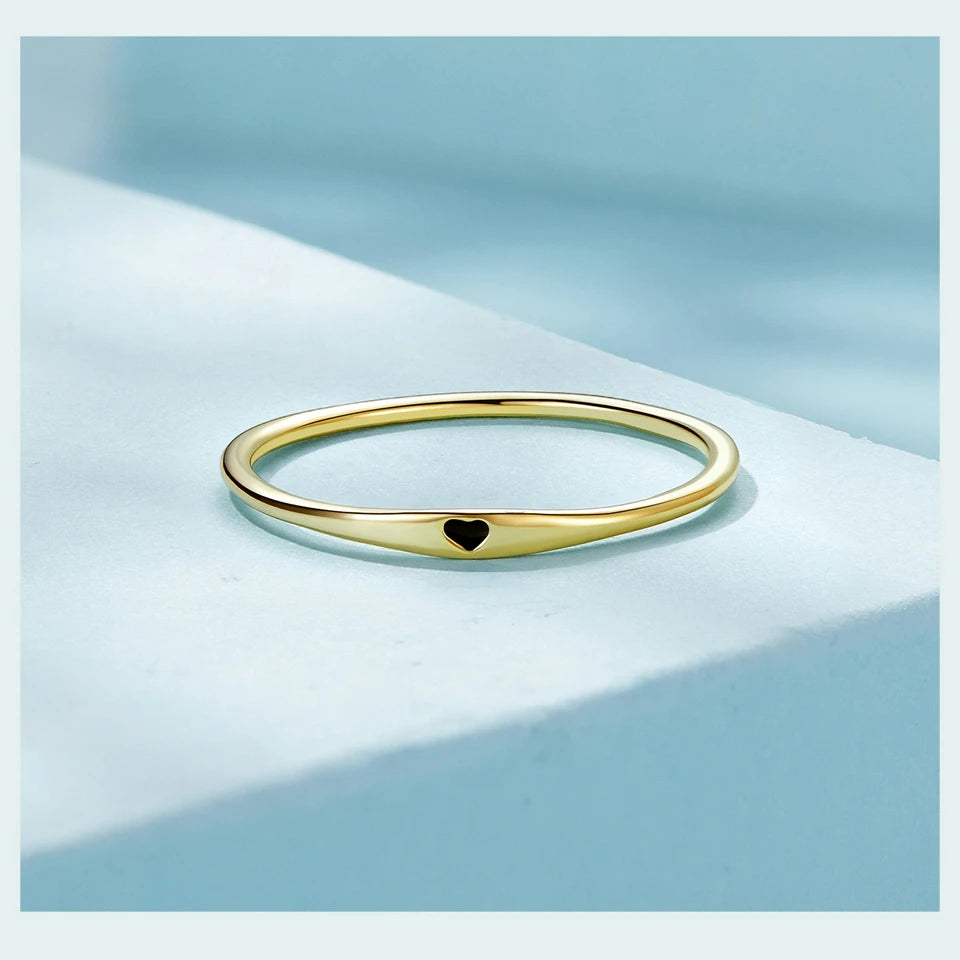 925 Sterling Silver Simple Carve Heart Wedding Band Stackable Promise Ring for Her 2 Colors Size 5-10