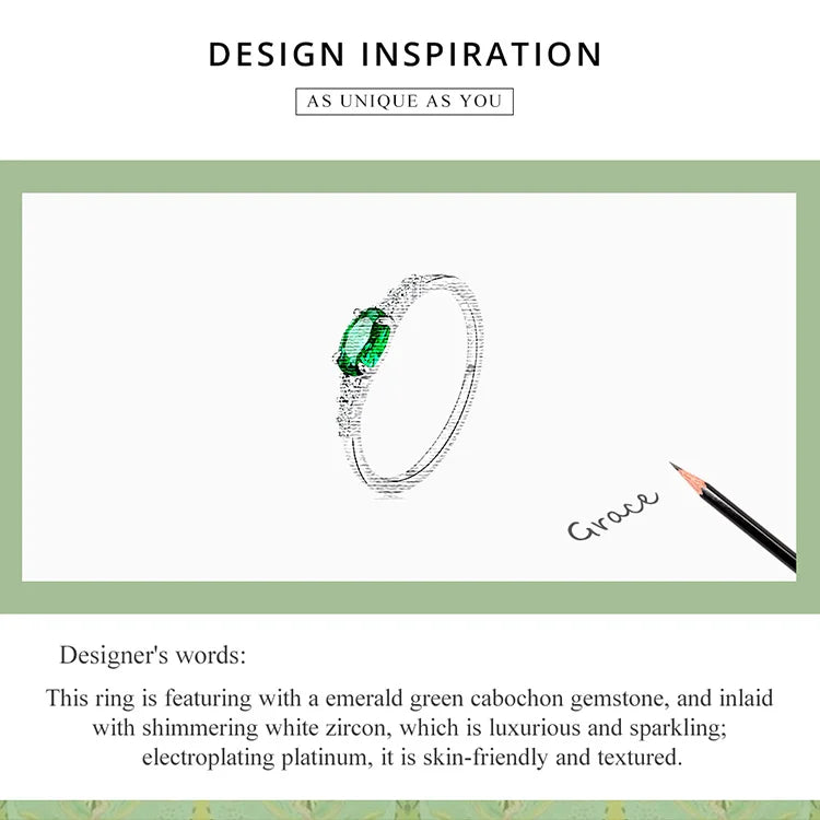 925 Sterling Silver Simple Gemstone Ring for Women Green Zirconium Ring Fine Jewelry Wedding Bridal Wedding Gift BSR265