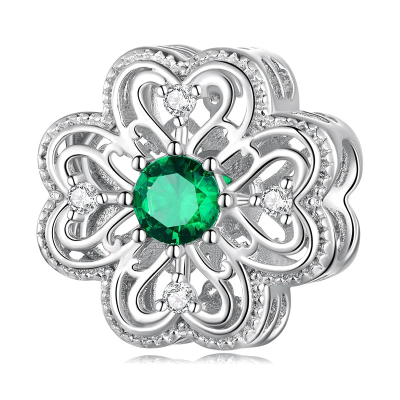 100%925 Sterling Silver Four-Leaf Clover Pendant Charm For Women Fit Bracelet DIY Necklace Jewelry Birthday Party Gift