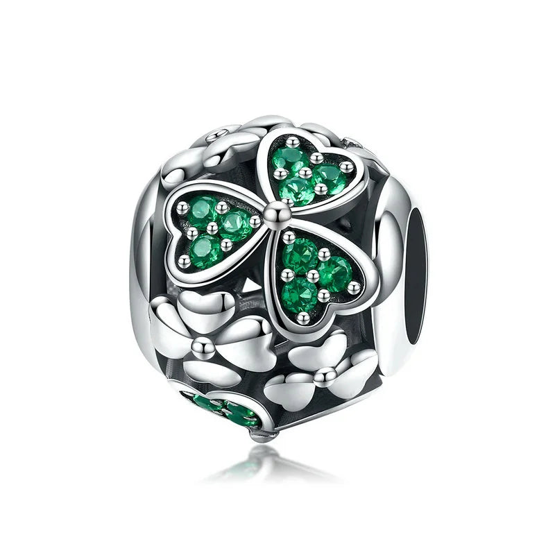100%925 Sterling Silver Four-Leaf Clover Pendant Charm For Women Fit Bracelet DIY Necklace Jewelry Birthday Party Gift