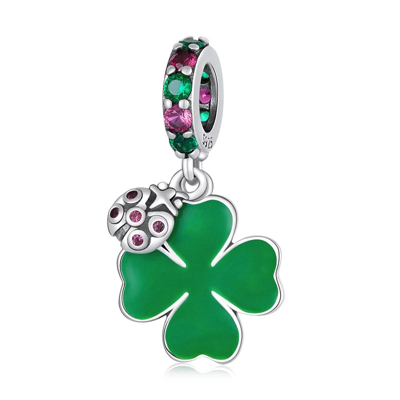 100%925 Sterling Silver Four-Leaf Clover Pendant Charm For Women Fit Bracelet DIY Necklace Jewelry Birthday Party Gift