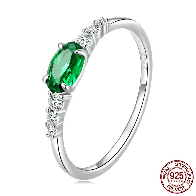 925 Sterling Silver Simple Gemstone Ring for Women Green Zirconium Ring Fine Jewelry Wedding Bridal Wedding Gift BSR265