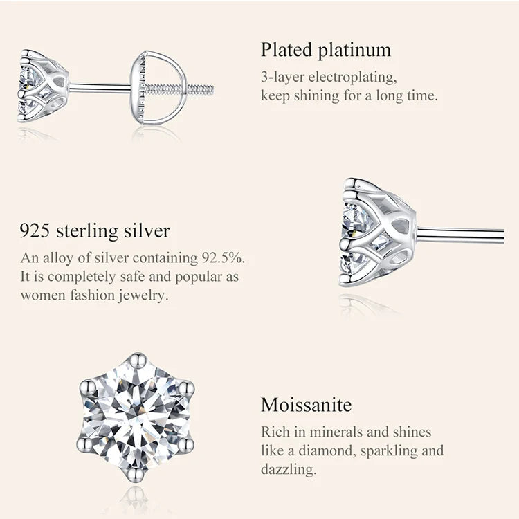 Moissanite Wedding Stud Earrings, White Gold Plated Brilliant Round Cut Lab Created Diamond 925 Silver Earrings for Women