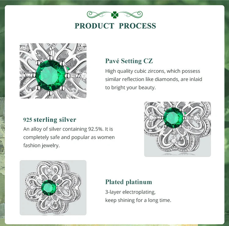 100%925 Sterling Silver Four-Leaf Clover Pendant Charm For Women Fit Bracelet DIY Necklace Jewelry Birthday Party Gift