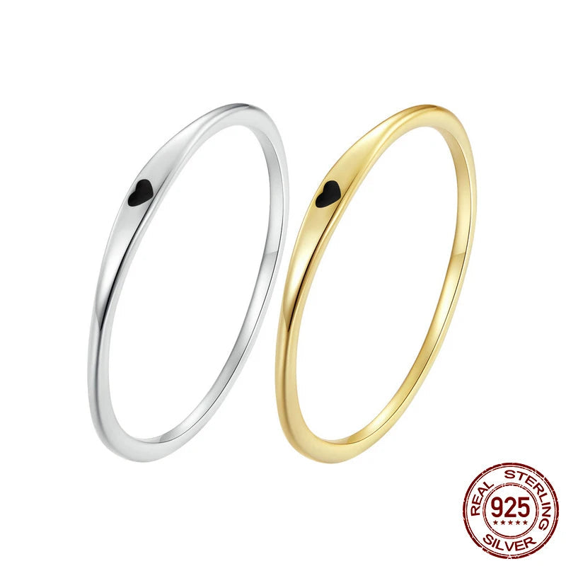 925 Sterling Silver Simple Carve Heart Wedding Band Stackable Promise Ring for Her 2 Colors Size 5-10