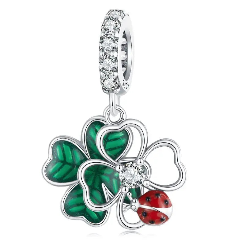 100%925 Sterling Silver Four-Leaf Clover Pendant Charm For Women Fit Bracelet DIY Necklace Jewelry Birthday Party Gift