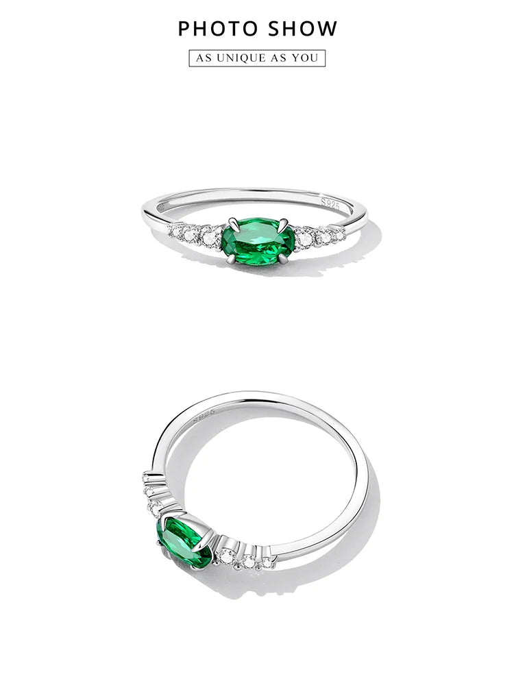 925 Sterling Silver Simple Gemstone Ring for Women Green Zirconium Ring Fine Jewelry Wedding Bridal Wedding Gift BSR265
