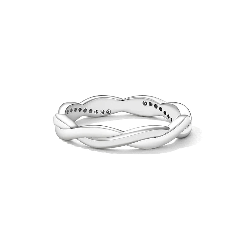 925 Sterling Silver Simple Twisted Ring 14K Gold Plated Cubic Zirconia Eternity Band for Women 3 Colors BSR248