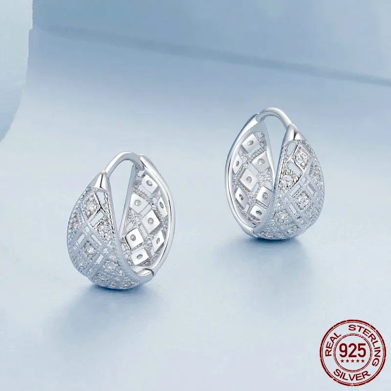 Hollow Lace Huggie Hoop Earrings 925 Sterling Silver CZ Hypoallergenic Ear Buckles for Women Jewelry Gift BSE1035