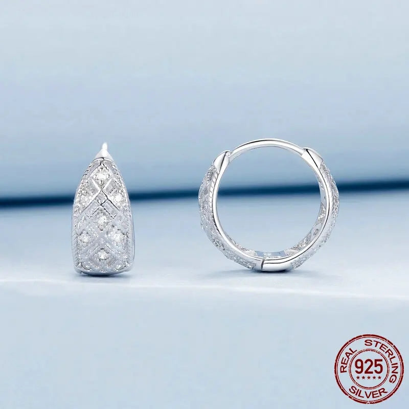 Hollow Lace Huggie Hoop Earrings 925 Sterling Silver CZ Hypoallergenic Ear Buckles for Women Jewelry Gift BSE1035